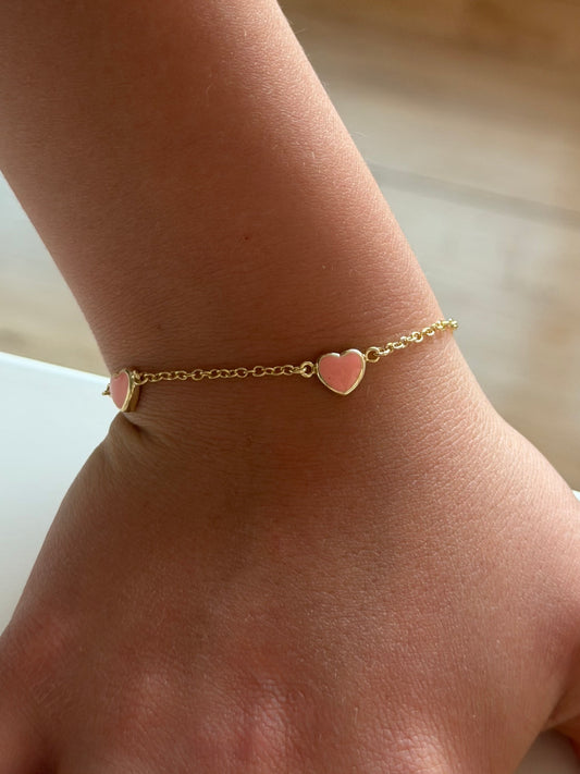 Pulsera 3 corazones rosa claro