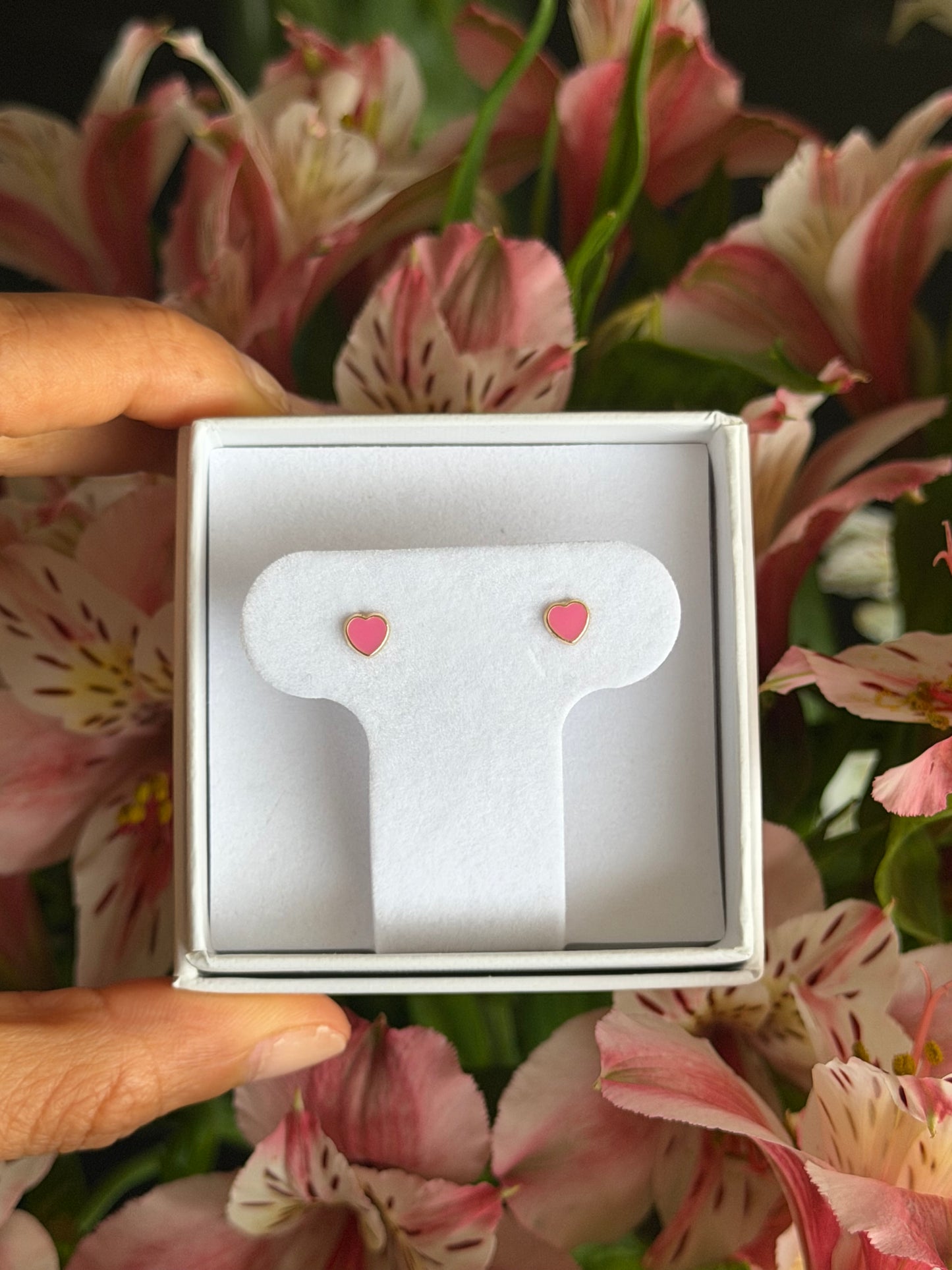Aretes corazón rosa