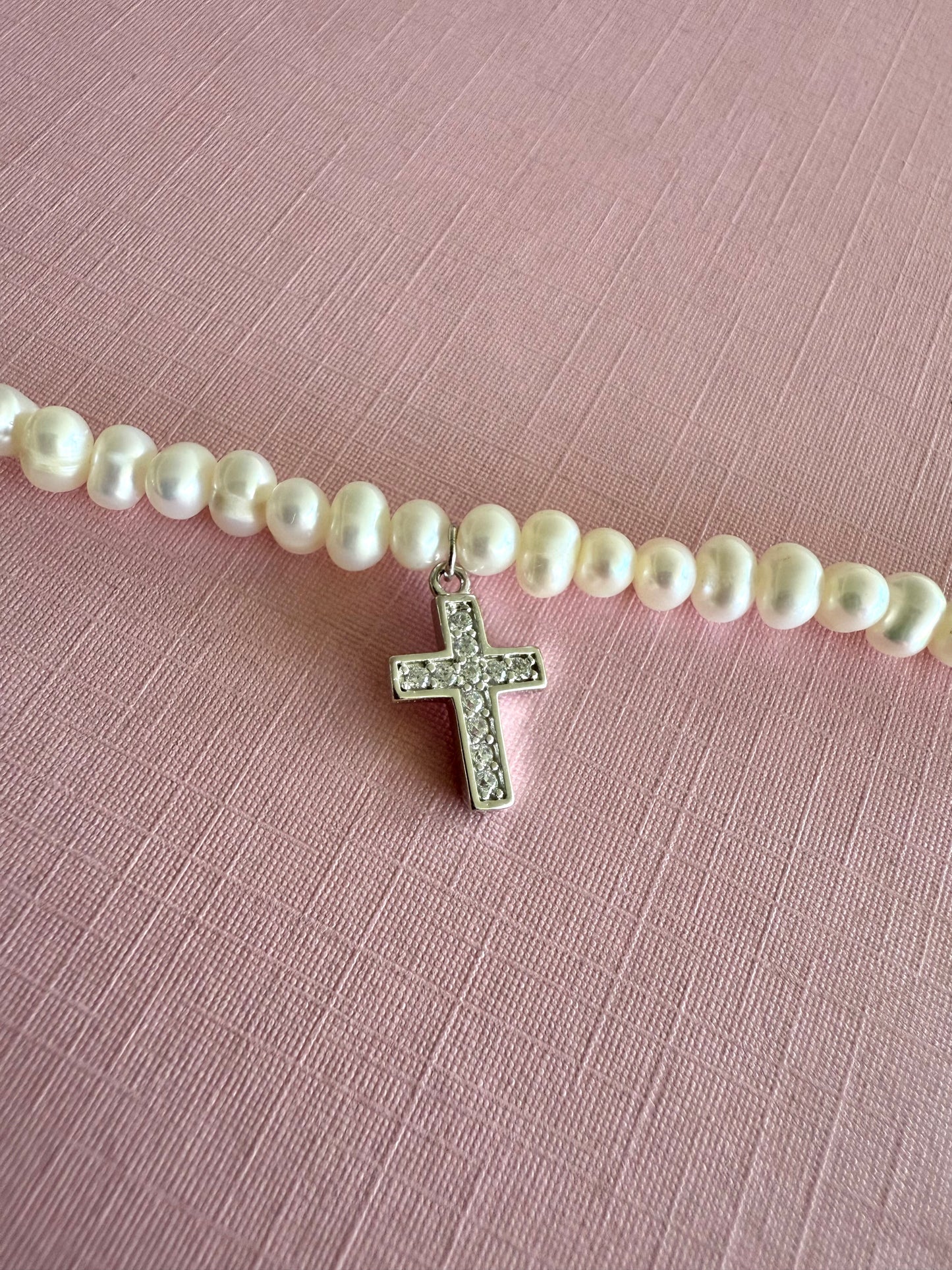 Pulsera de cruz de plata con cz