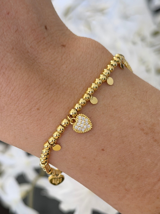 Pulsera bolitas y corazones