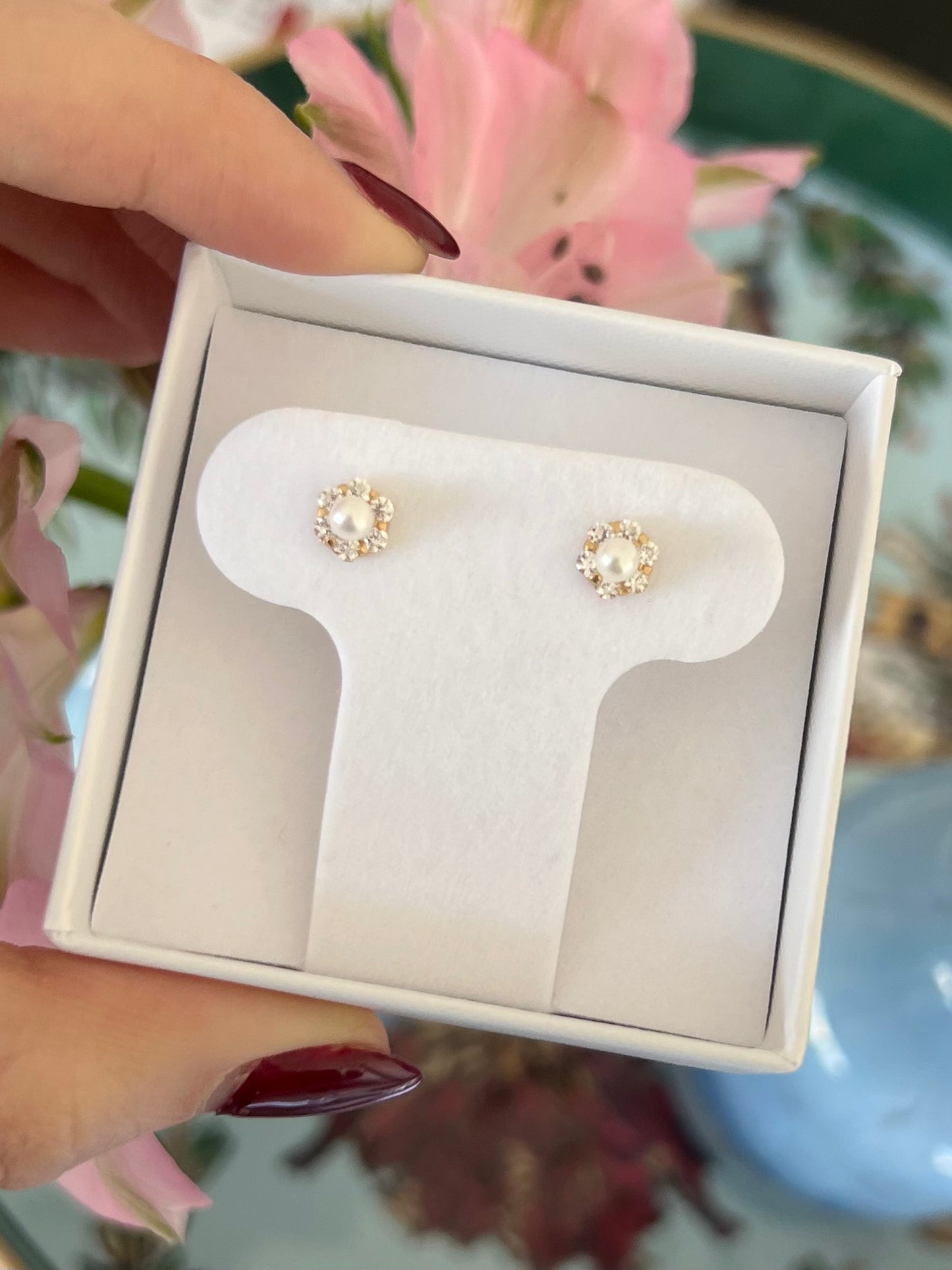 Aretes Perla y halo cz
