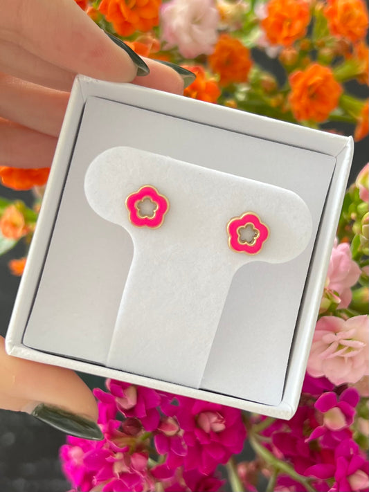 Aretes flor esmalte barbie