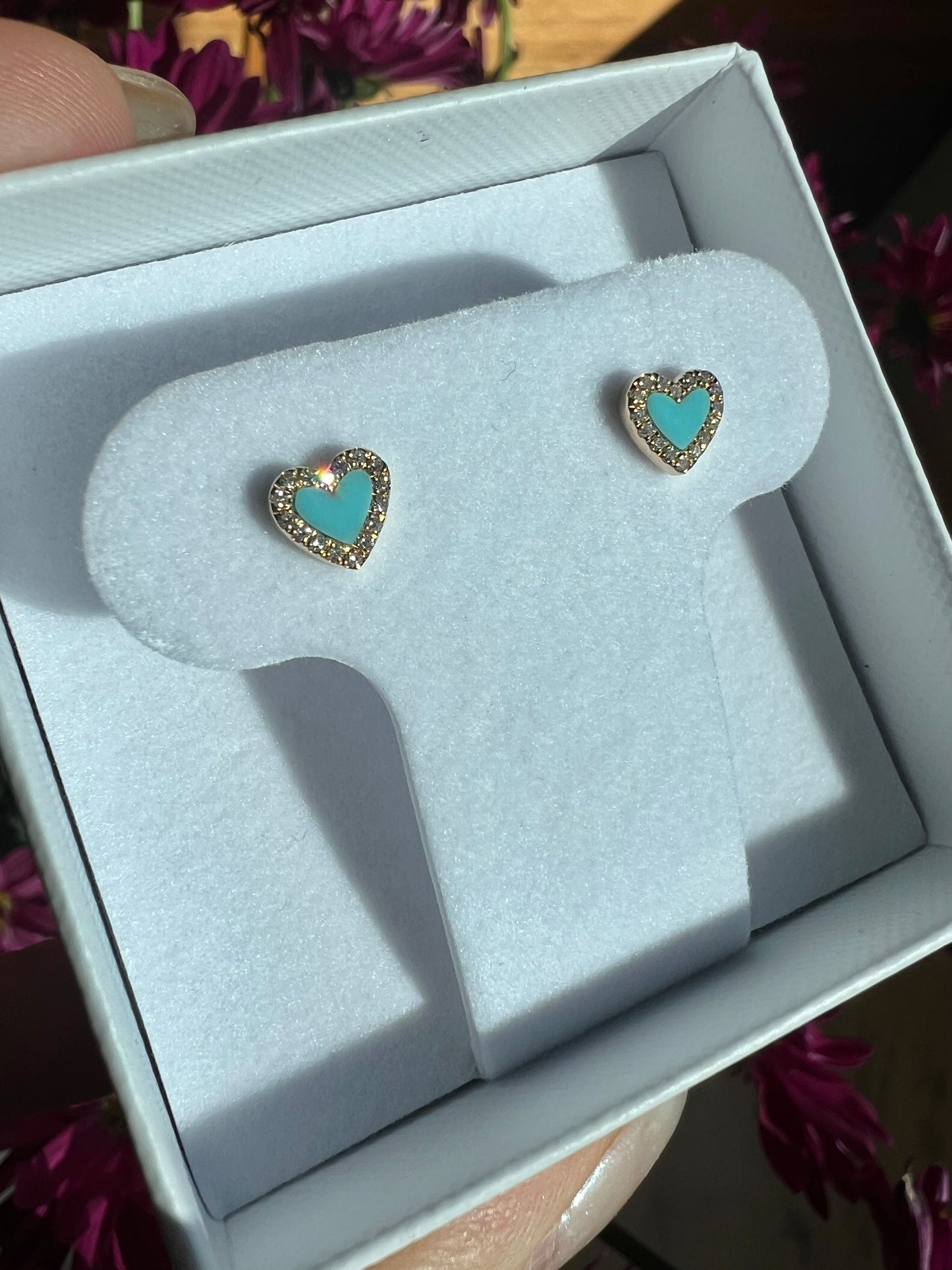 Aretes corazón de Turquesa y diamantes
