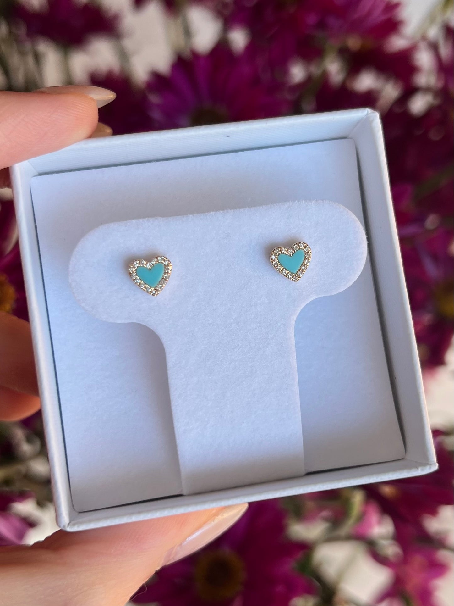 Aretes corazón de Turquesa y diamantes