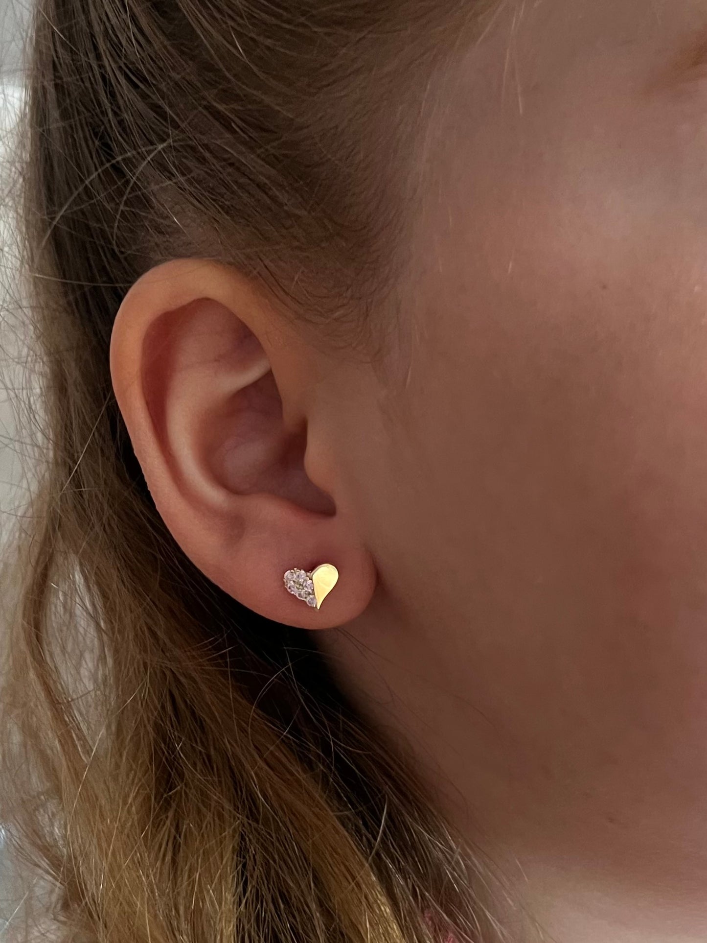 Aretes corazón y cz rosa