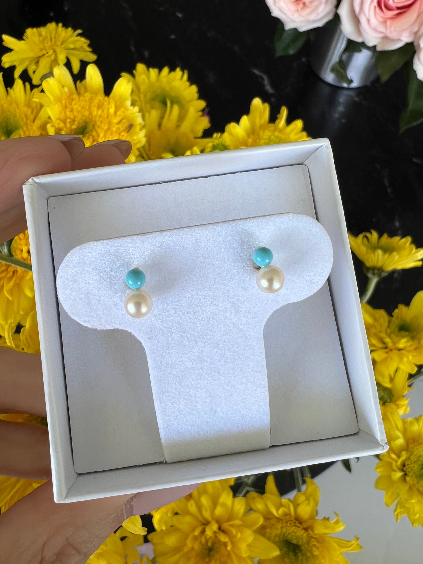 Aretes turquesa y perla