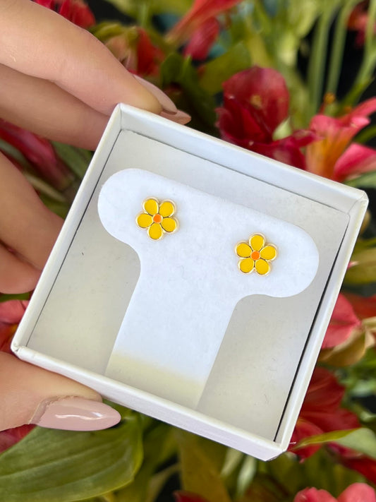 Aretes flor esmaltada grande