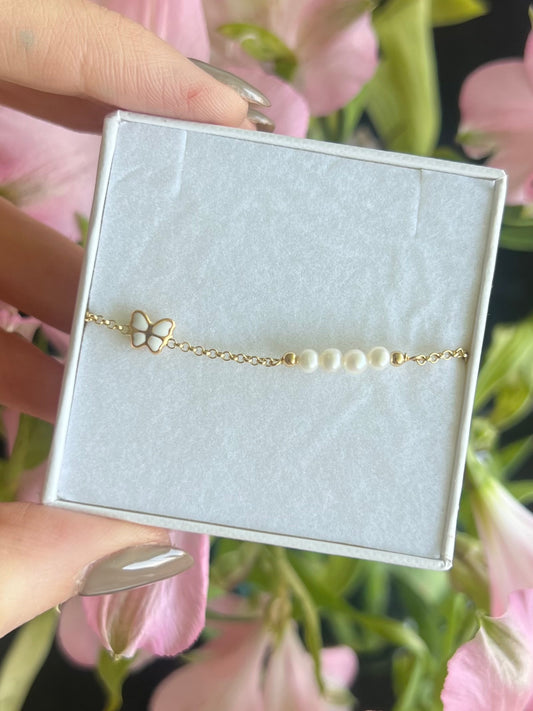 Pulsera mariposa y Perlas